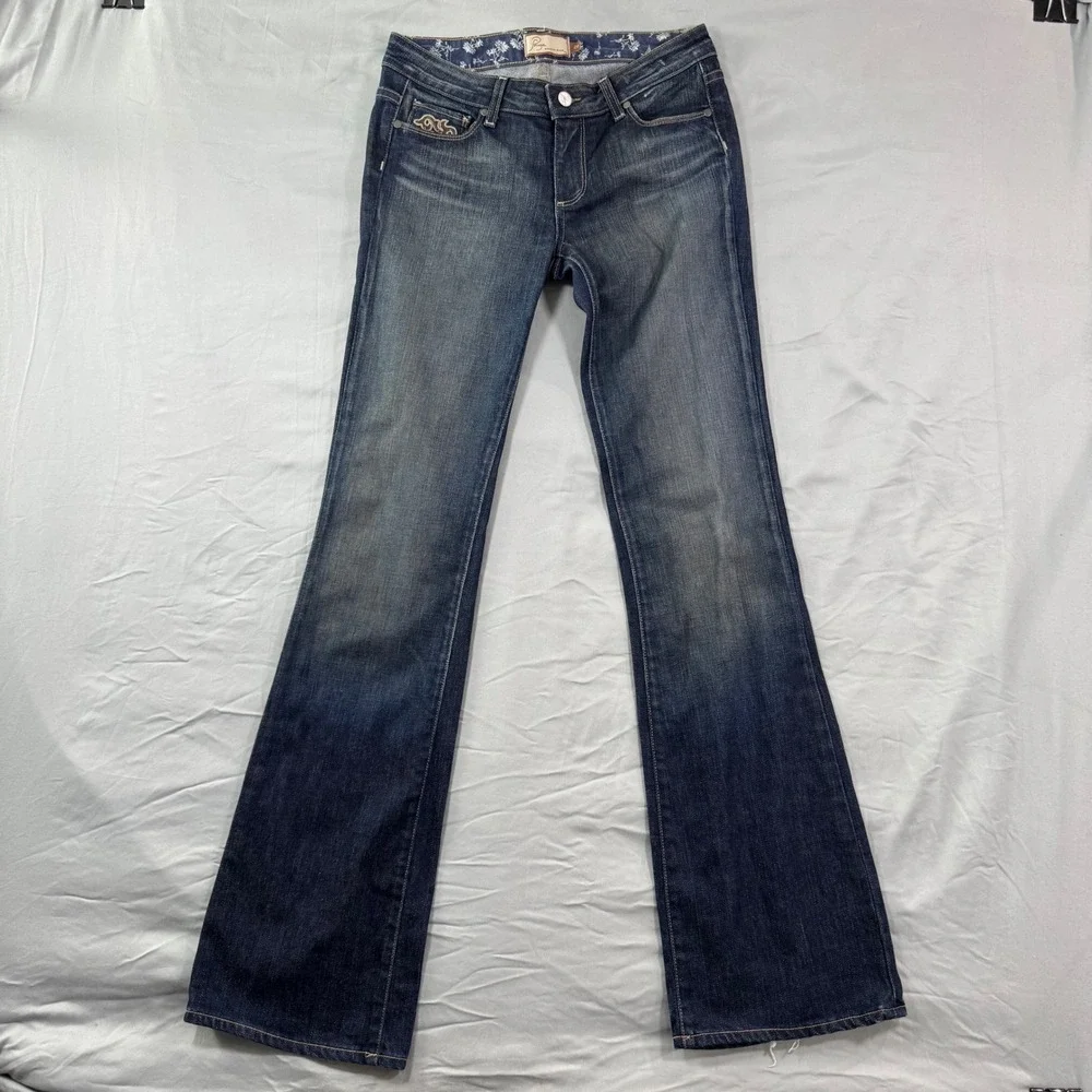 Paige Premium Denim Flare Jeans Hollywood Hills Women's 28 Y2K Embroidery - Picture 2 of 13